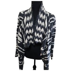 Drapey Knit Cardigan Aztec Charcoal Cream